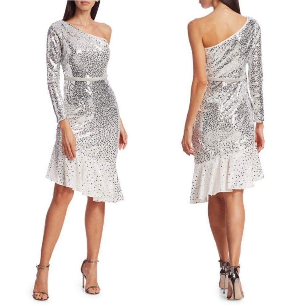 Marchesa Notte Sequin One-Shoulder Sheath Dress
Size 6